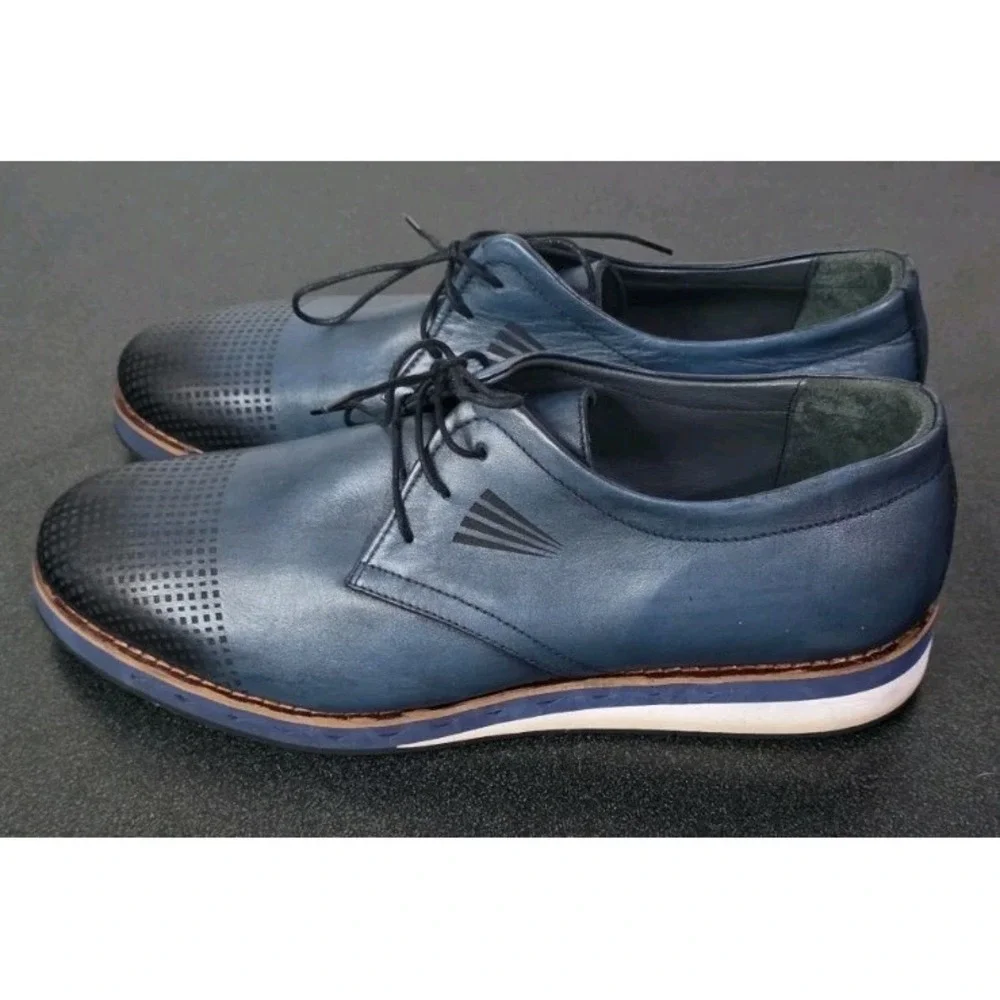 S'Baker Leather EMBOSSED DERBY SHOES BLUE‎ Men 8.5 EU 41 Sneaker Casual EUC
